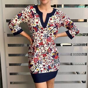 Jude Connally Floral Navy Trim Tunic Dress Size S